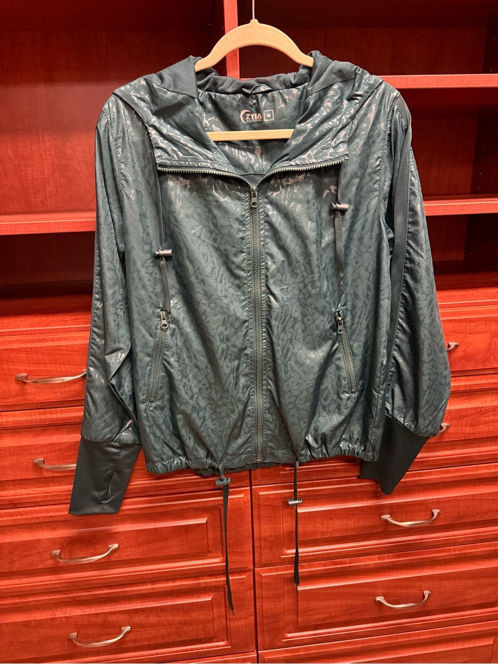 Zyia Dark Green Animal Print Hooded Jacket/Windbreaker